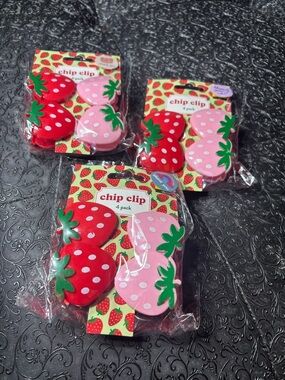 New Strawberry Chip Clips - Red & Pink (4 Pack) Set of 3